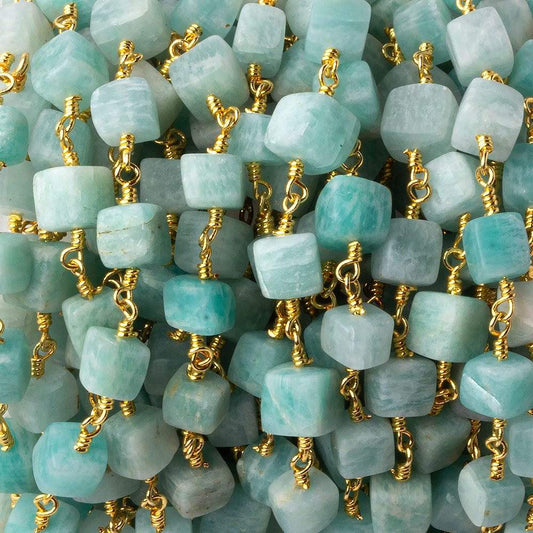 5x5-8x8mm Matte Amazonite plain cube Gold plated Chain by the foot 24 pcs