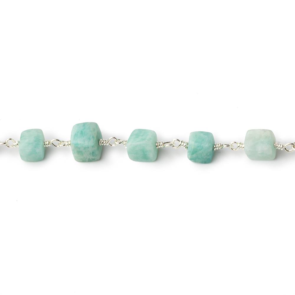 5x5-8x8mm Matte Amazonite plain cube Silver plated Chain by the foot 24 pcs