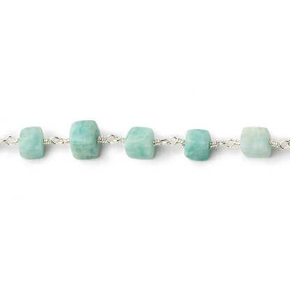 5x5-8x8mm Matte Amazonite plain cube Silver plated Chain by the foot 24 pcs