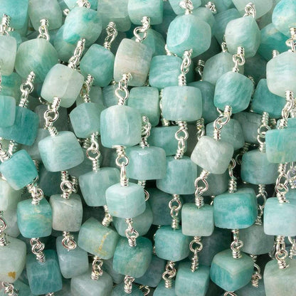 5x5-8x8mm Matte Amazonite plain cube Silver plated Chain by the foot 24 pcs