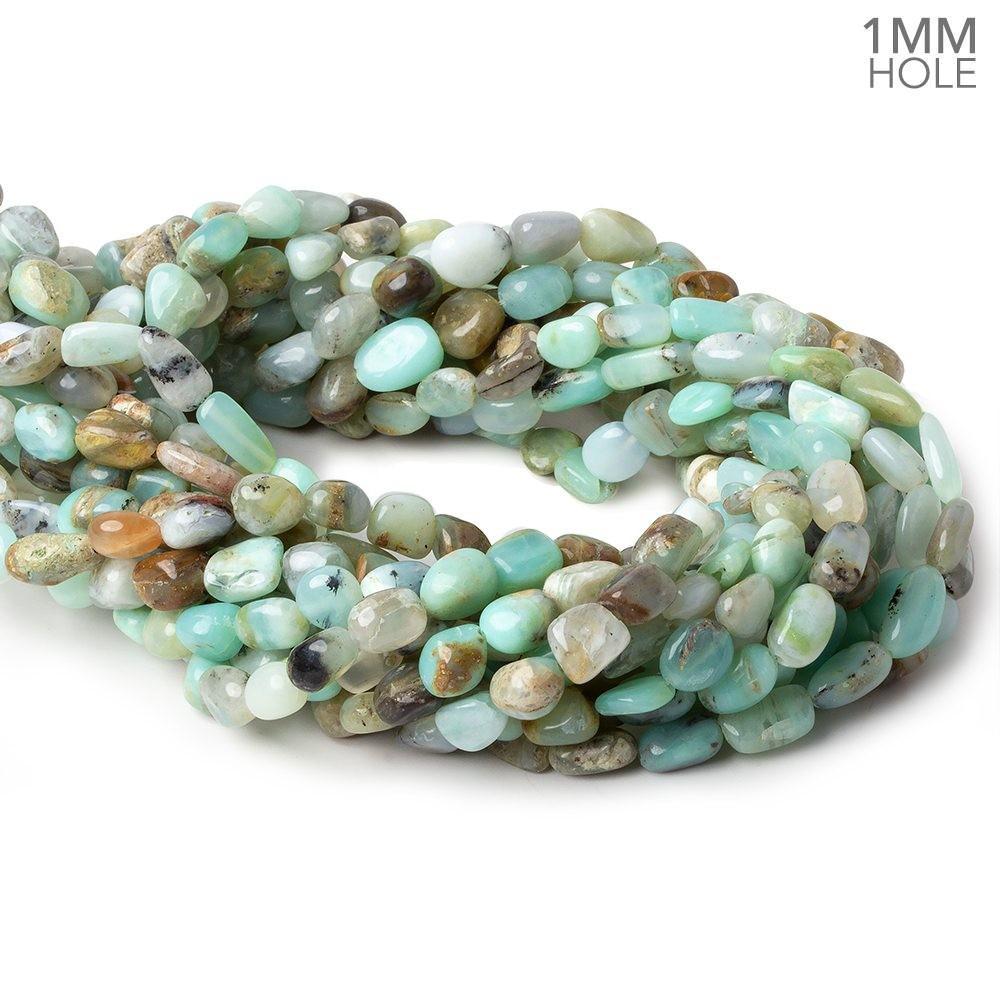 5x5-9x5mm Blue Peruvian Opal plain nuggets 15 inch 49 beads 1mm drill hole