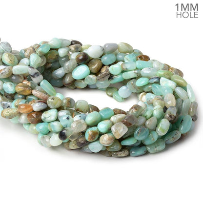 5x5-9x5mm Blue Peruvian Opal plain nuggets 15 inch 49 beads 1mm drill hole