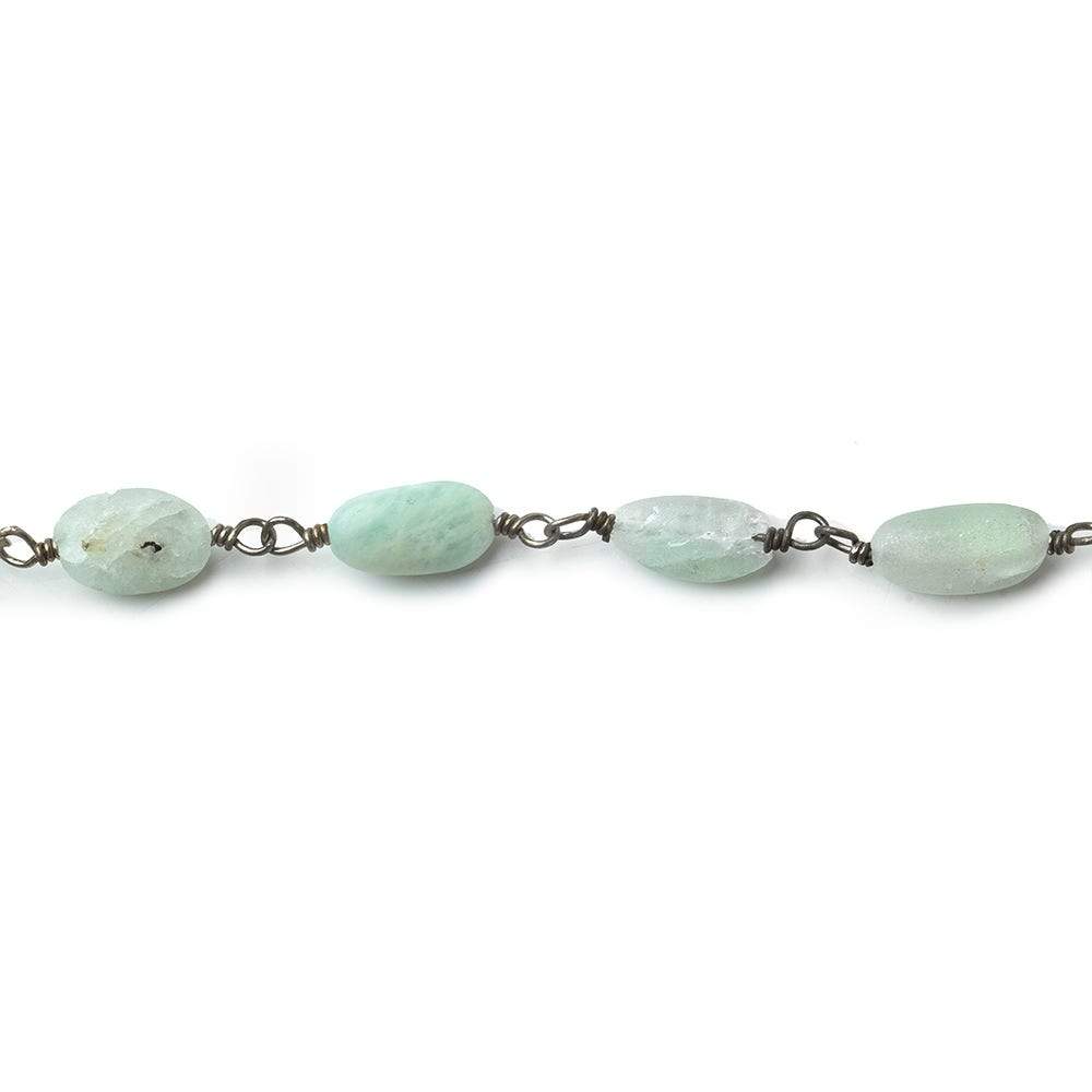 5x5-9x5mm Matte Aquamarine plain nugget Black Gold plated Chain by the foot 22 beads per