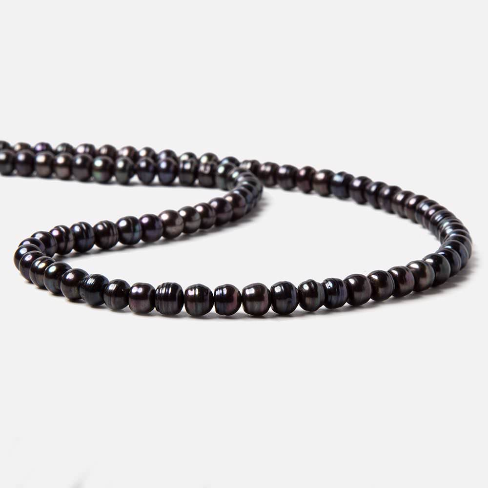5x5.5-6x4.5mm Dark Peacock Black Button Freshwater Pearls 15.5 inch 95 pieces