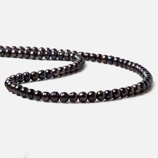 5x5.5-6x4.5mm Dark Peacock Black Button Freshwater Pearls 15.5 inch 95 pieces