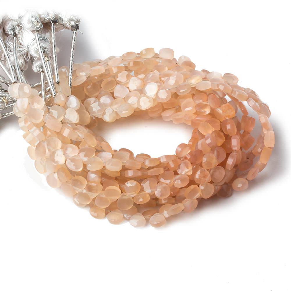 5x5mm Shaded Peach Moonstone Heart Micro-Briolette Beads 6 inch 54 pieces
