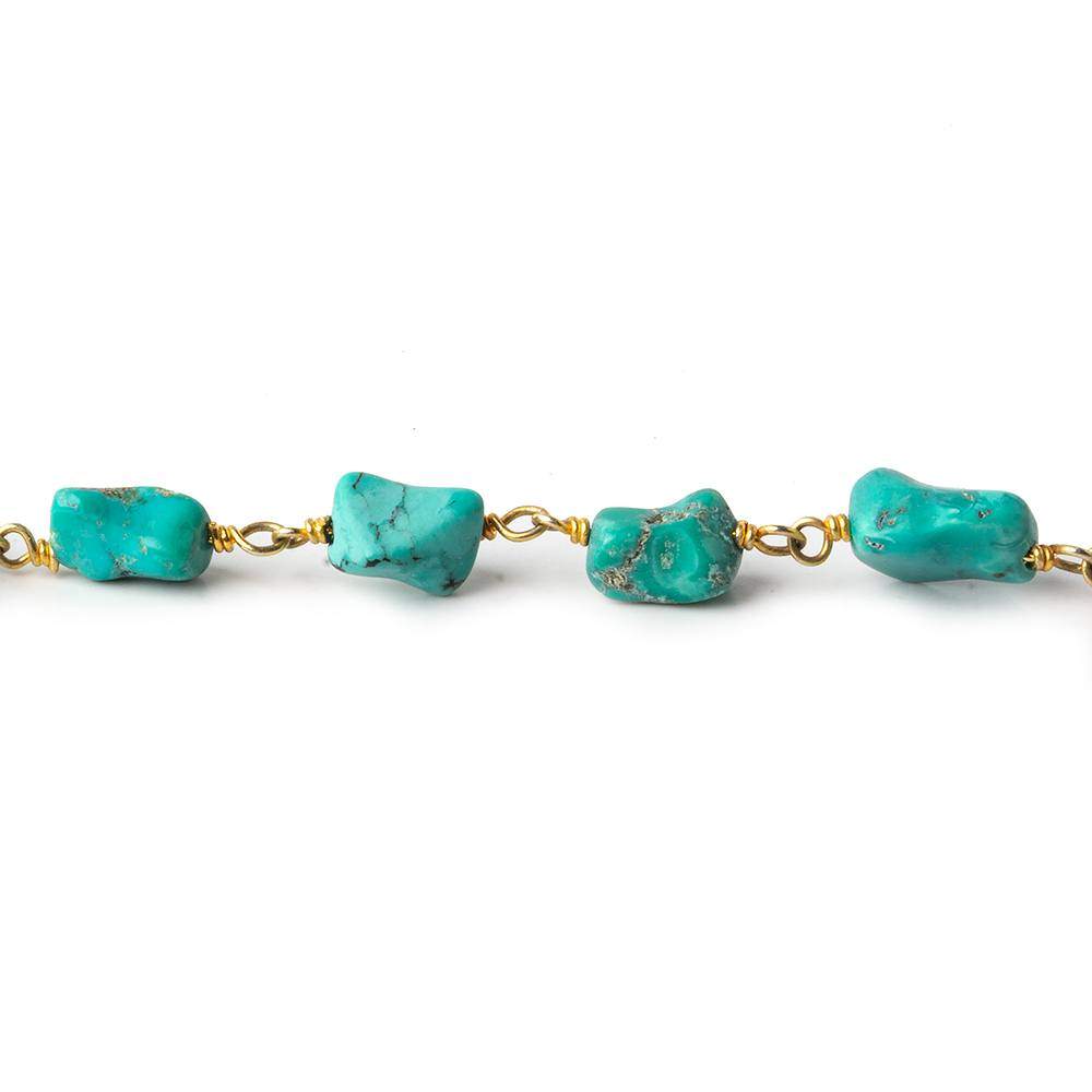 5x6-12x11mm Chinese Turquoise plain nugget Vermeil chain by the foot 23 pcs