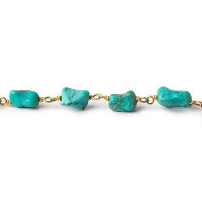 5x6-12x11mm Chinese Turquoise plain nugget Vermeil chain by the foot 23 pcs