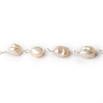 5x6-7x8mm Blush Peach Keshi Freshwater Pearl Silver .925 Chain by the foot