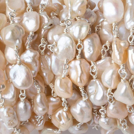 5x6-7x8mm Blush Peach Keshi Freshwater Pearl Silver .925 Chain by the foot