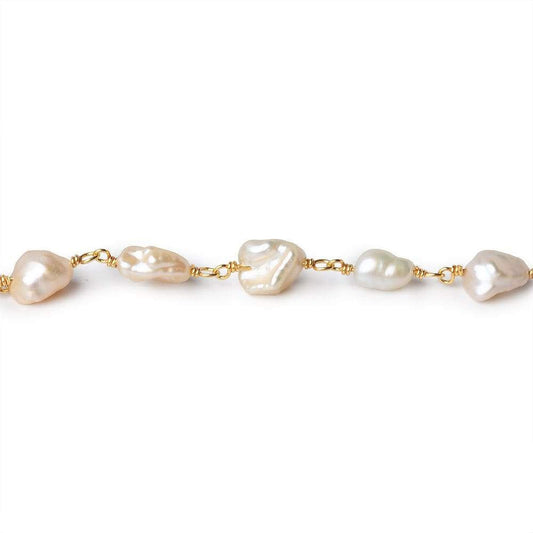 5x6-7x8mm Blush Peach Keshi Freshwater Pearl Vermeil Chain by the foot