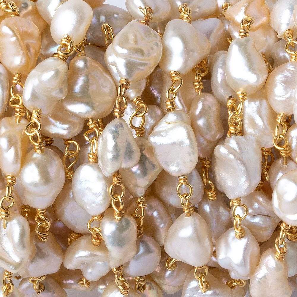 5x6-7x8mm Blush Peach Keshi Freshwater Pearl Vermeil Chain by the foot