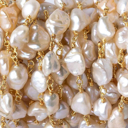 5x6-7x8mm Blush Peach Keshi Freshwater Pearl Vermeil Chain by the foot