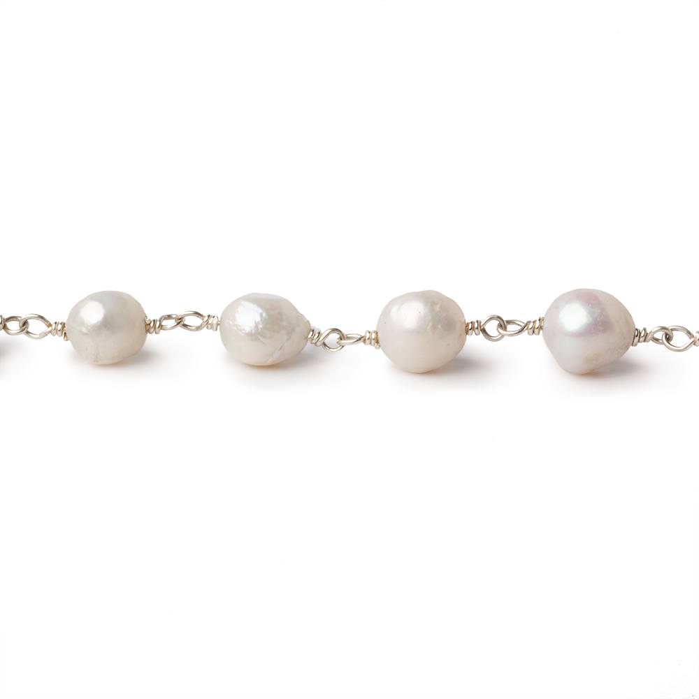 5x7-6x7mm White Petite Ultra Baroque Pearl .925 Silver Chain by the foot 24 pcs
