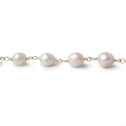 5x7-6x7mm White Petite Ultra Baroque Pearl .925 Silver Chain by the foot 24 pcs