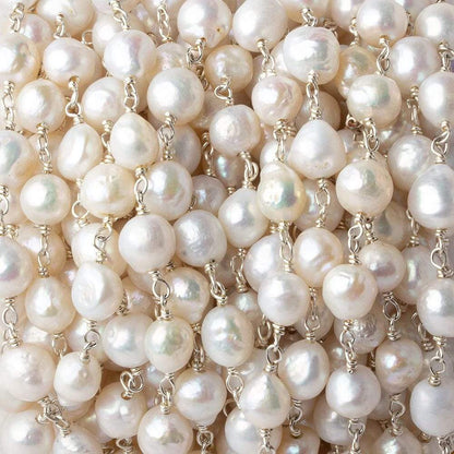 5x7-6x7mm White Petite Ultra Baroque Pearl .925 Silver Chain by the foot 24 pcs