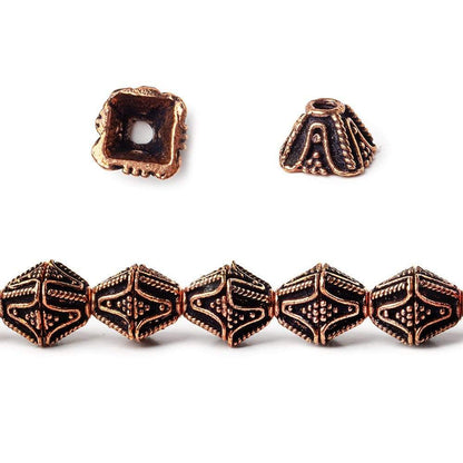 5x8x8mm Copper Bead Cap Pyramid Shape With Granulation 8 inch 40 pcs