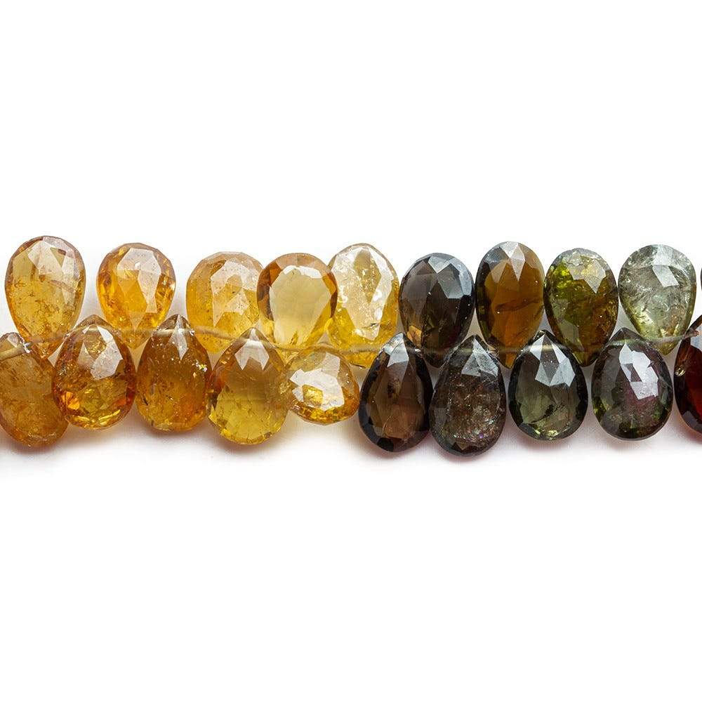 6-10mm Brown, Gold, Green Tourmaline Faceted Pear Beads 8 inch 62 beads