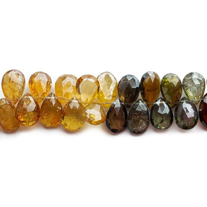 6-10mm Brown, Gold, Green Tourmaline Faceted Pear Beads 8 inch 62 beads