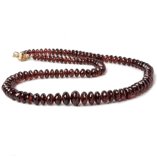 6-10mm Pyrope Garnet faceted rondelle Necklace with 14kt Gold Clasp 18 inch AA