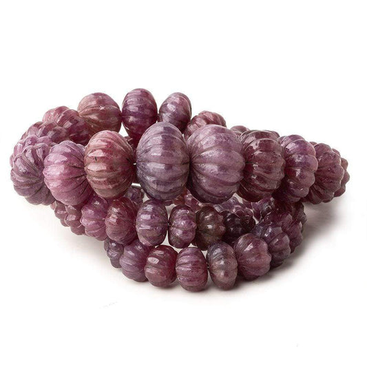 6-17mm Ruby hand carved Melon rondelles 16 inch 63 beads AA