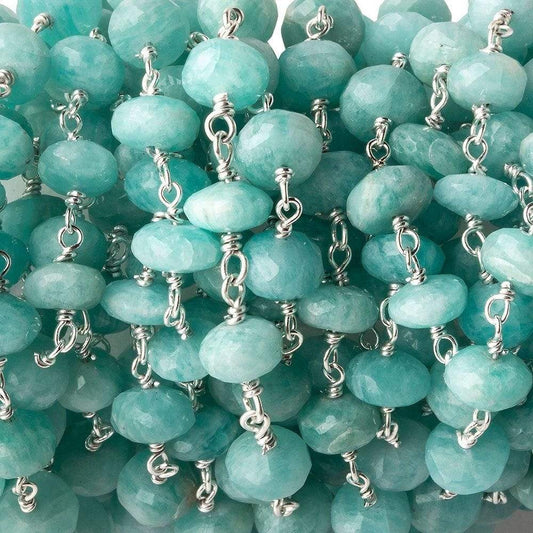 6-6.5mm Amazonite faceted rondelle .925 Chain by the foot 34 pieces