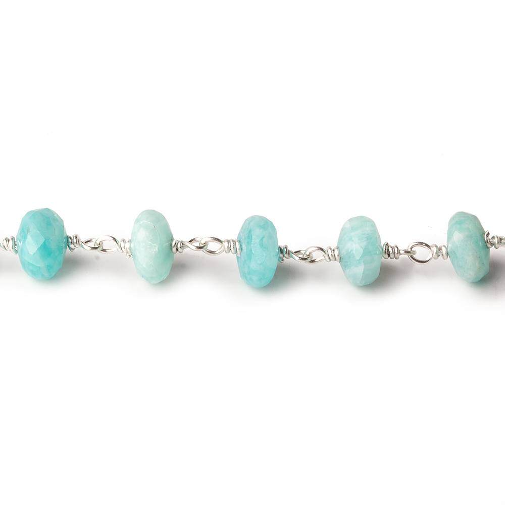 6-6.5mm Amazonite faceted rondelle .925 Chain by the foot 34 pieces