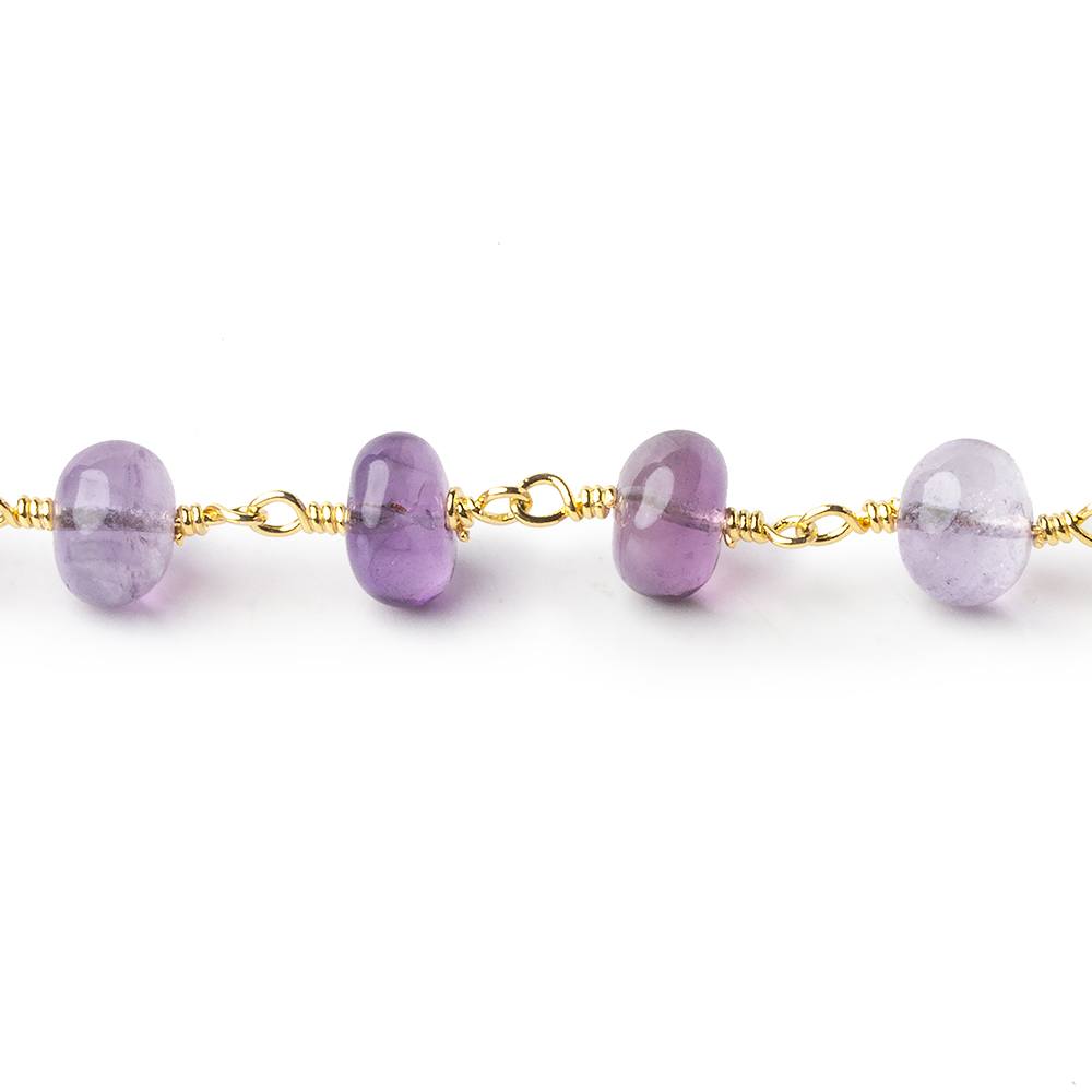 6-6.5mm Amethyst plain rondelles Gold plated Chain by the foot 27 beads per