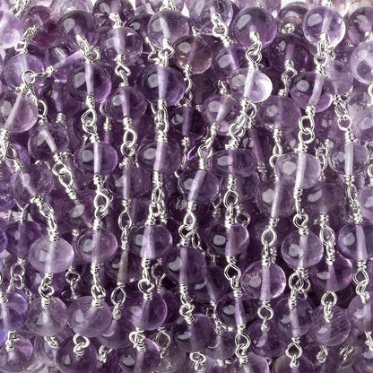 6-6.5mm Amethyst plain rondelles Silver plated Chain by the foot 27 beads per