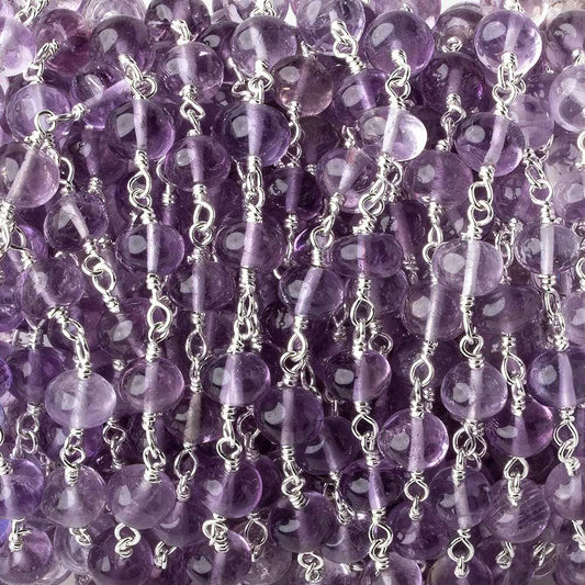 6-6.5mm Amethyst plain rondelles Silver plated Chain by the foot 27 beads per