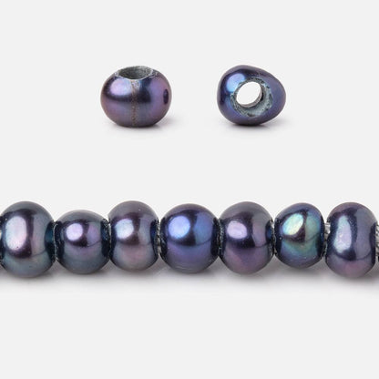 6-6.5mm Dark Purplish Blue Off Round 2.5mm Large Hole Pearls 15 inch 90 pieces