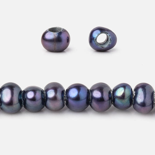 6-6.5mm Dark Purplish Blue Off Round 2.5mm Large Hole Pearls 15 inch 90 pieces