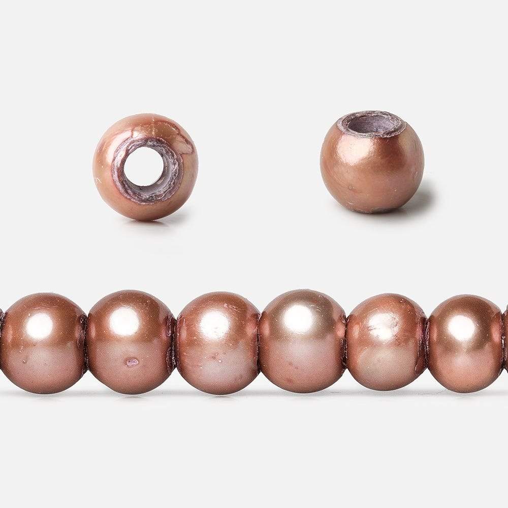 6-6.5mm Dark Rose Champagne Large Hole Off Round Freshwater Pearl 2.5mm drill hole 16 inch 75 pieces