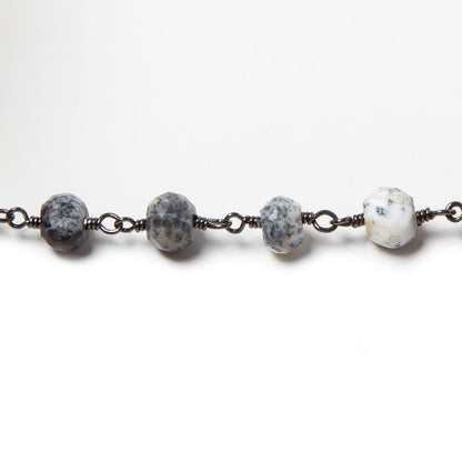 6-6.5mm Dendritic Opal facet rondelle Black Gold plated Chain by the foot 29pcs