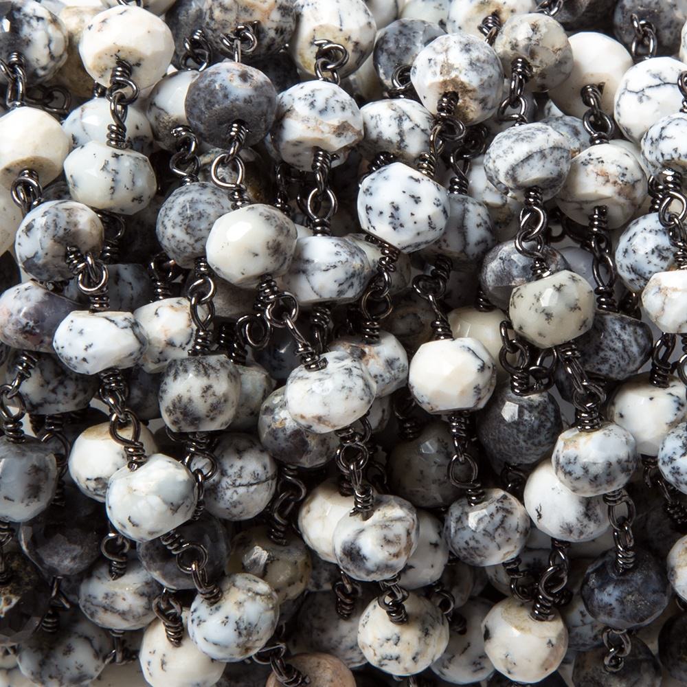 6-6.5mm Dendritic Opal facet rondelle Black Gold plated Chain by the foot 29pcs