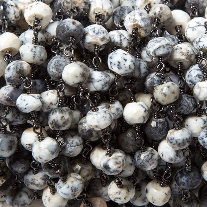 6-6.5mm Dendritic Opal facet rondelle Black Gold plated Chain by the foot 29pcs