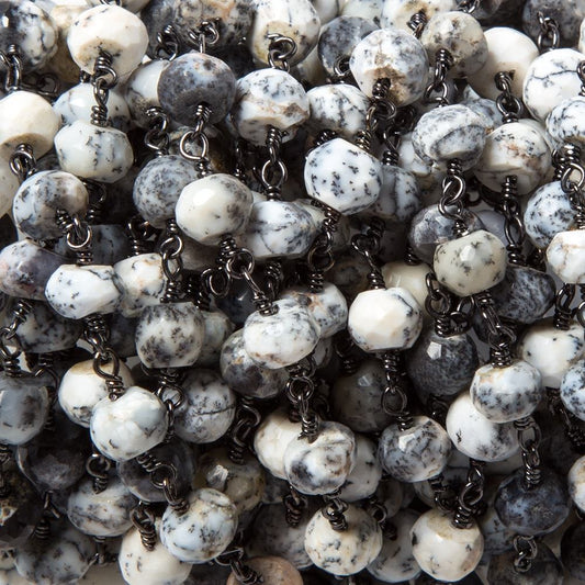 6-6.5mm Dendritic Opal facet rondelle Black Gold plated Chain by the foot 29pcs