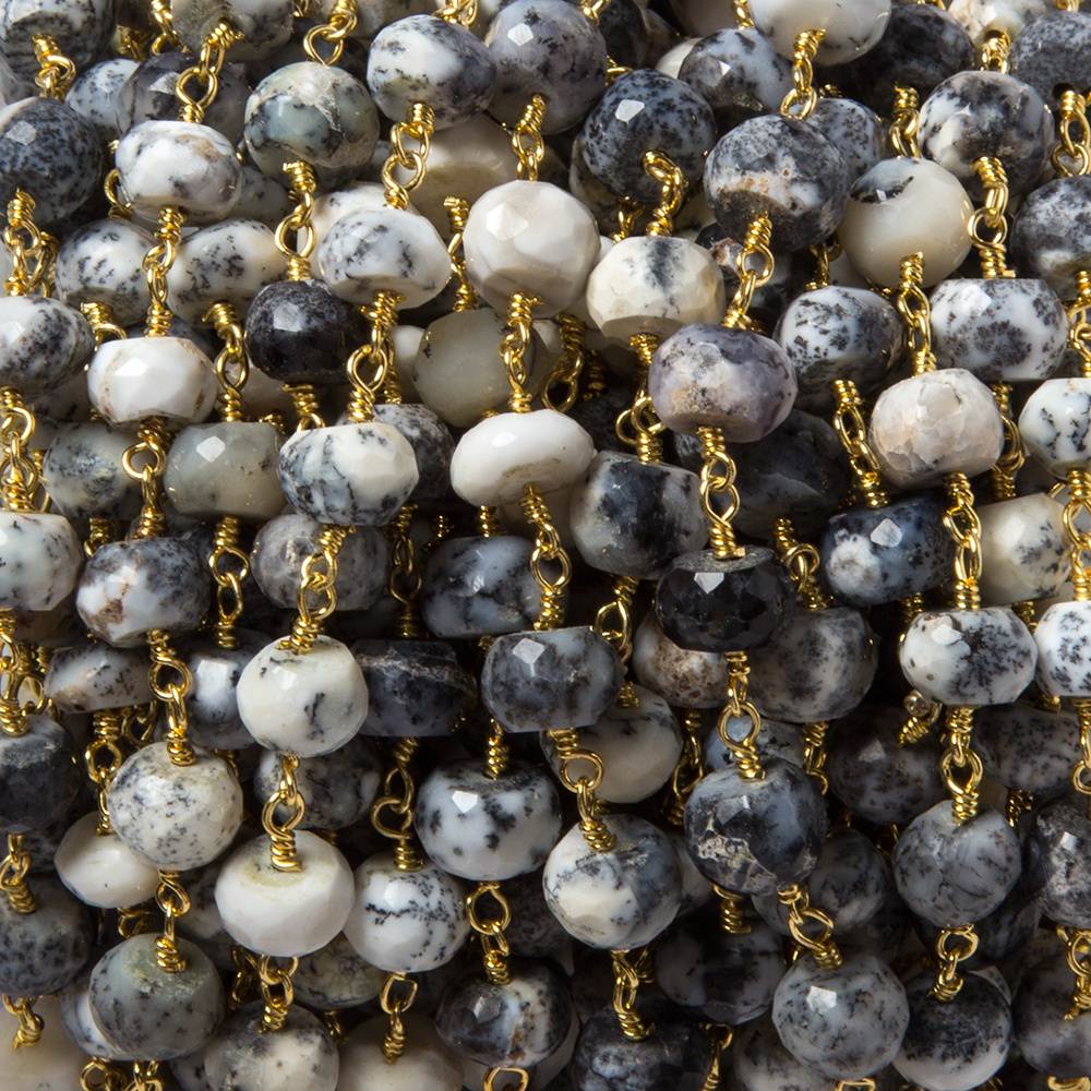 6-6.5mm Dendritic Opal faceted rondelle Gold plated Chain by the foot  29pcs