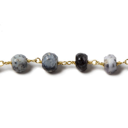 6-6.5mm Dendritic Opal faceted rondelle Gold plated Chain by the foot  29pcs