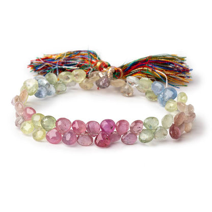 6-7mm Fancy Sapphire Faceted Heart Beads 8 inch 66 pieces