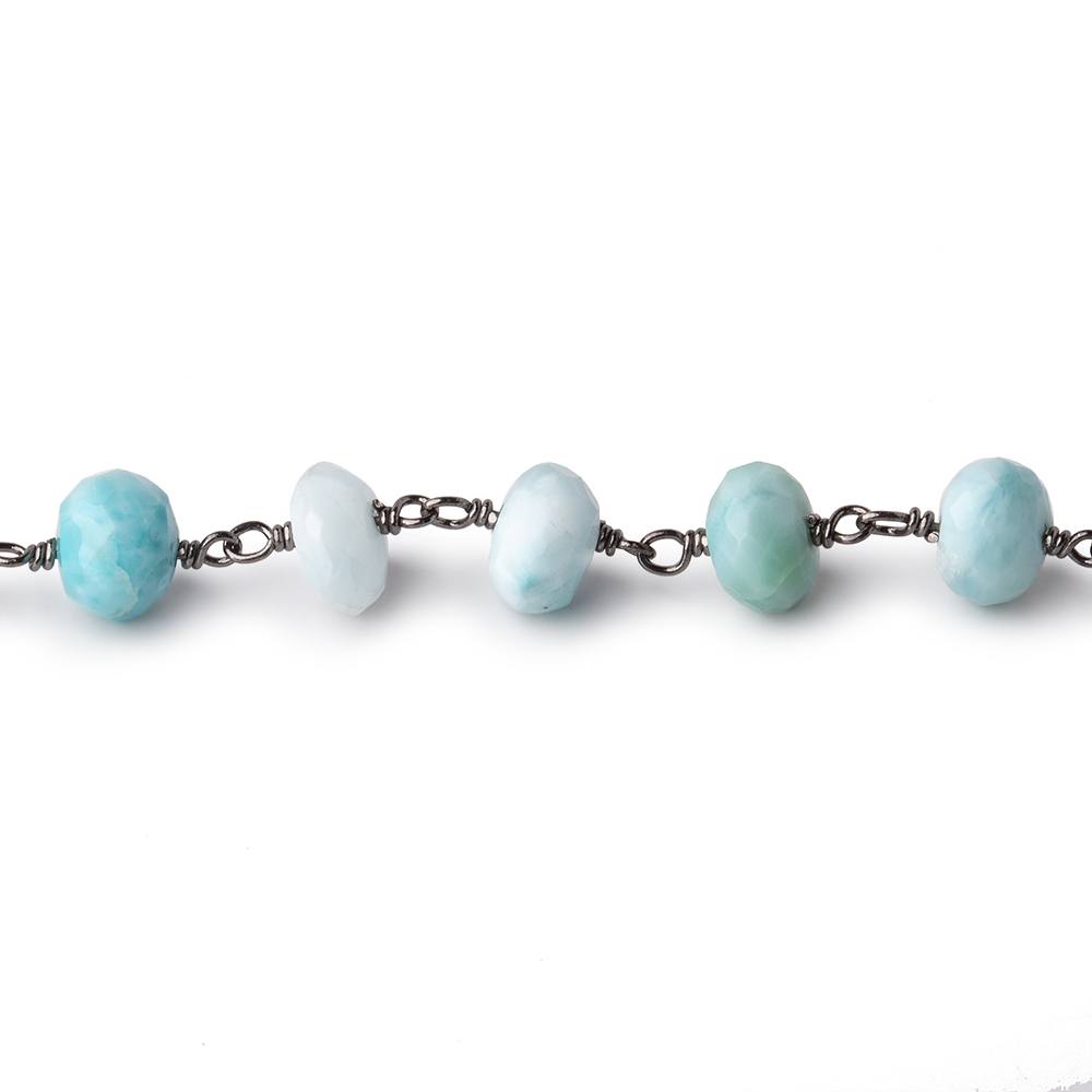 6-6.5mm Larimar faceted rondelle Black Gold .925 Silver Chain by the foot 32 pieces
