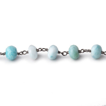 6-6.5mm Larimar faceted rondelle Black Gold .925 Silver Chain by the foot 32 pieces