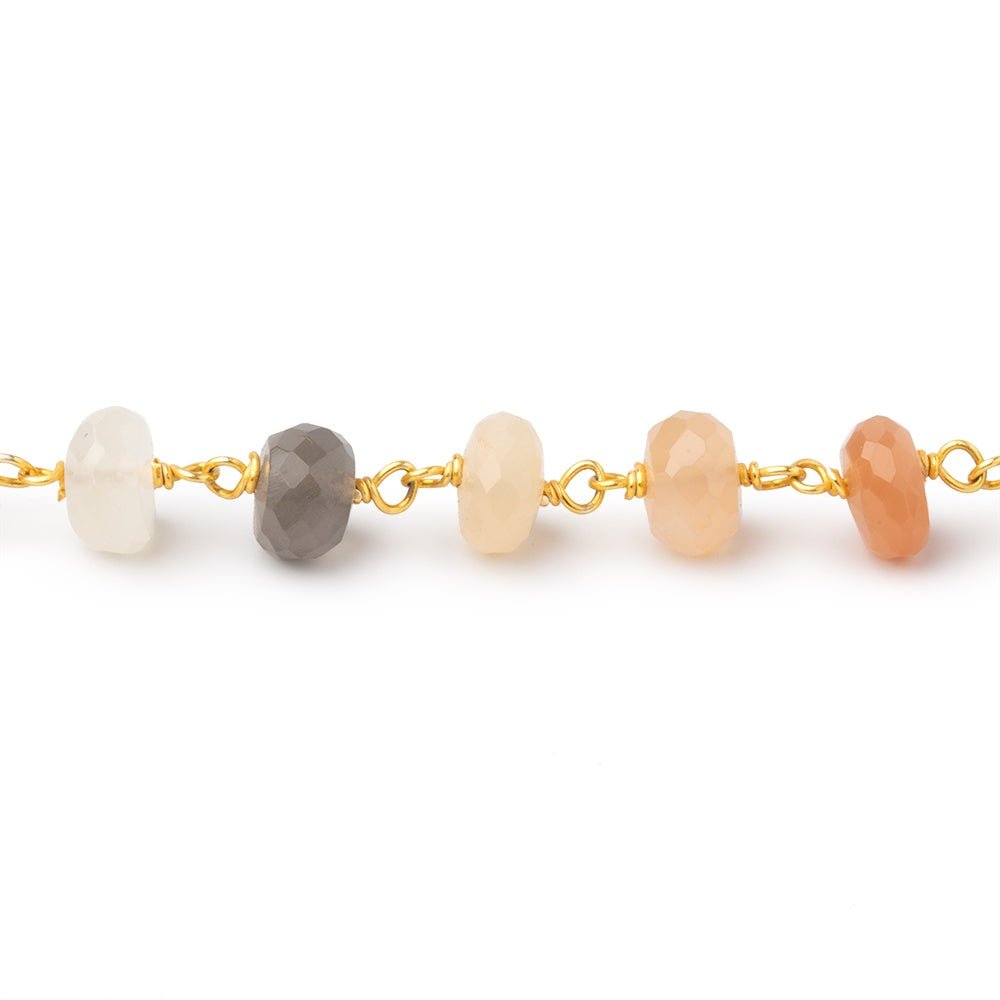 6-6.5mm Multi Color Moonstone Faceted Rondelle Beads on Vermeil Chain