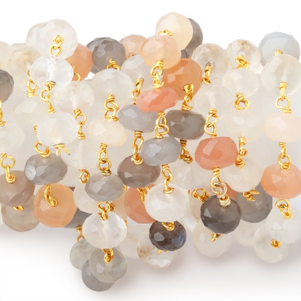 6-6.5mm Multi Color Moonstone Faceted Rondelle Beads on Vermeil Chain