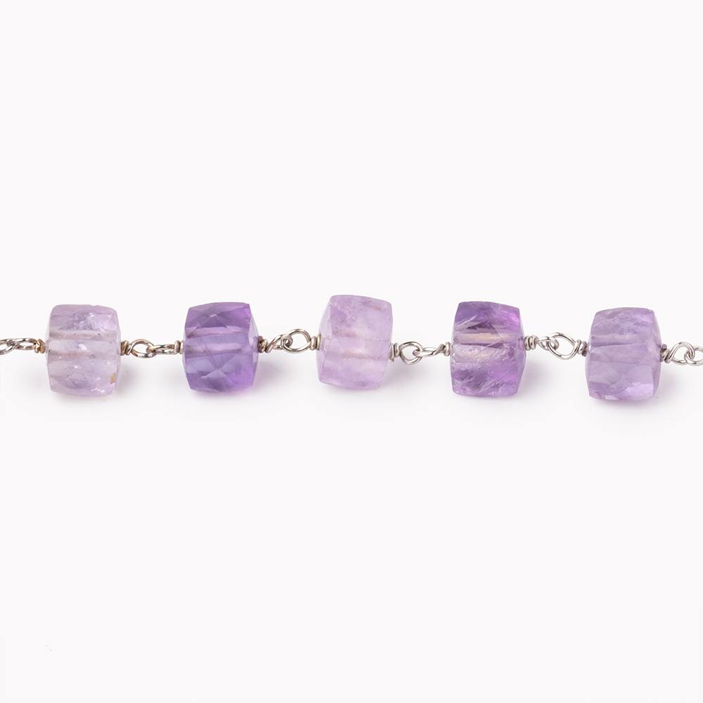 6-6.5mm Pink Amethyst Faceted Cube Beads on .925 Silver Chain