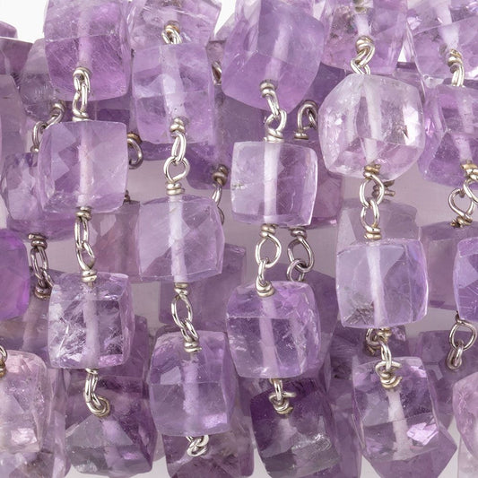 6-6.5mm Pink Amethyst Faceted Cube Beads on .925 Silver Chain