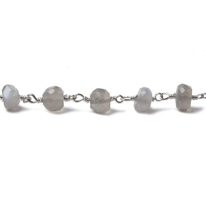 6-6.5mm Platinum Grey Moonstone rondelle Silver Chain by the foot 30 pieces