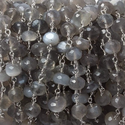 6-6.5mm Platinum Grey Moonstone rondelle Silver Chain by the foot 30 pieces