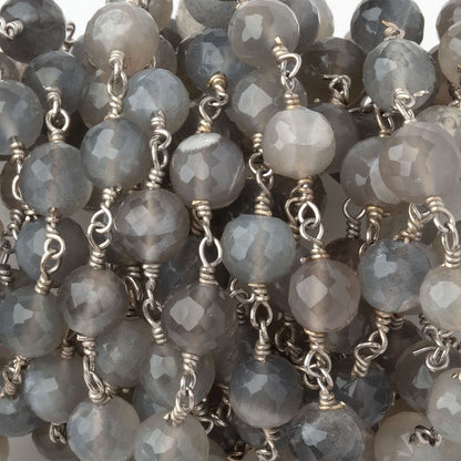 6-6.5mm Platinum Moonstone Faceted Rounds on .925 Silver Chain
