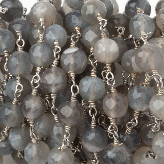 6-6.5mm Platinum Moonstone Faceted Rounds on .925 Silver Chain